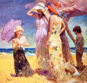 Impressionism Painting - Umbrella Seaside Pino Daeni beautiful woman lady